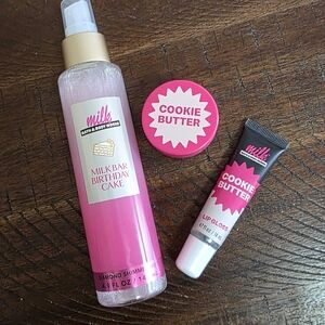 Bath & Body Works Milk Bar Birthday Cake Mist & Lip GlossSet 3 Piece Set